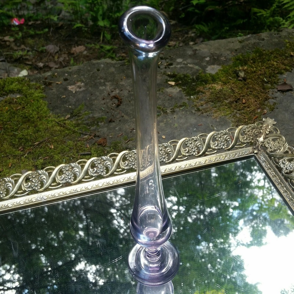 Vintage Clear Purple Tiny Small Footed Flute Bud Flower Vase Mid Century Decor